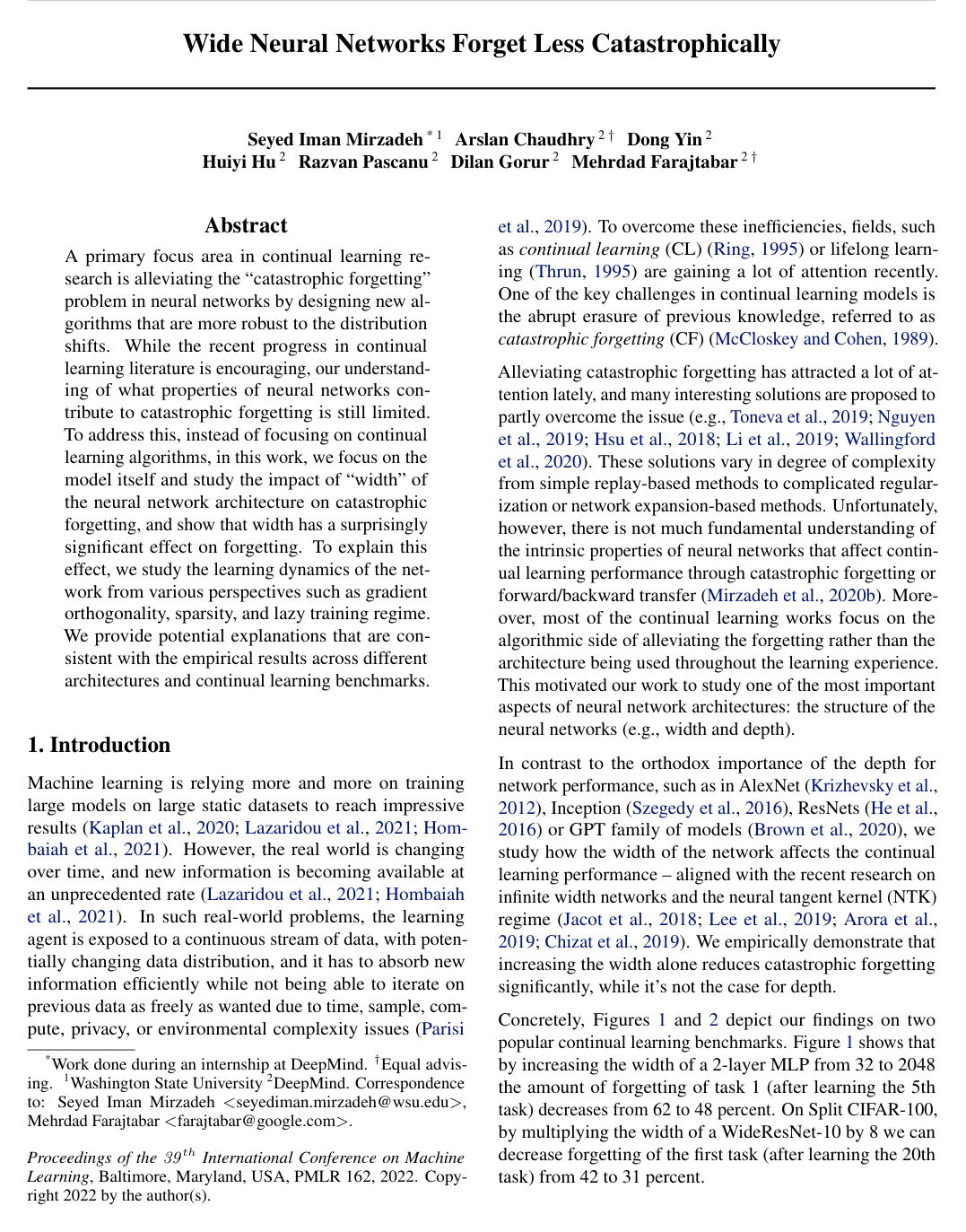 Wide Neural Networks Forget Less Catastrophically