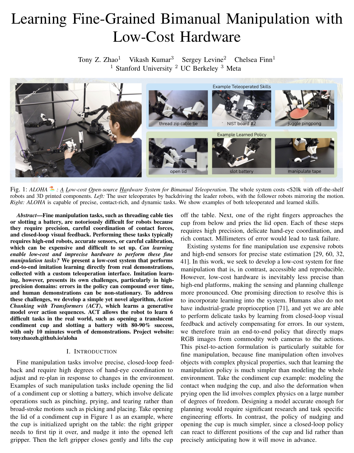 Cover for Learning Fine-Grained Bimanual Manipulation with Low-Cost Hardware