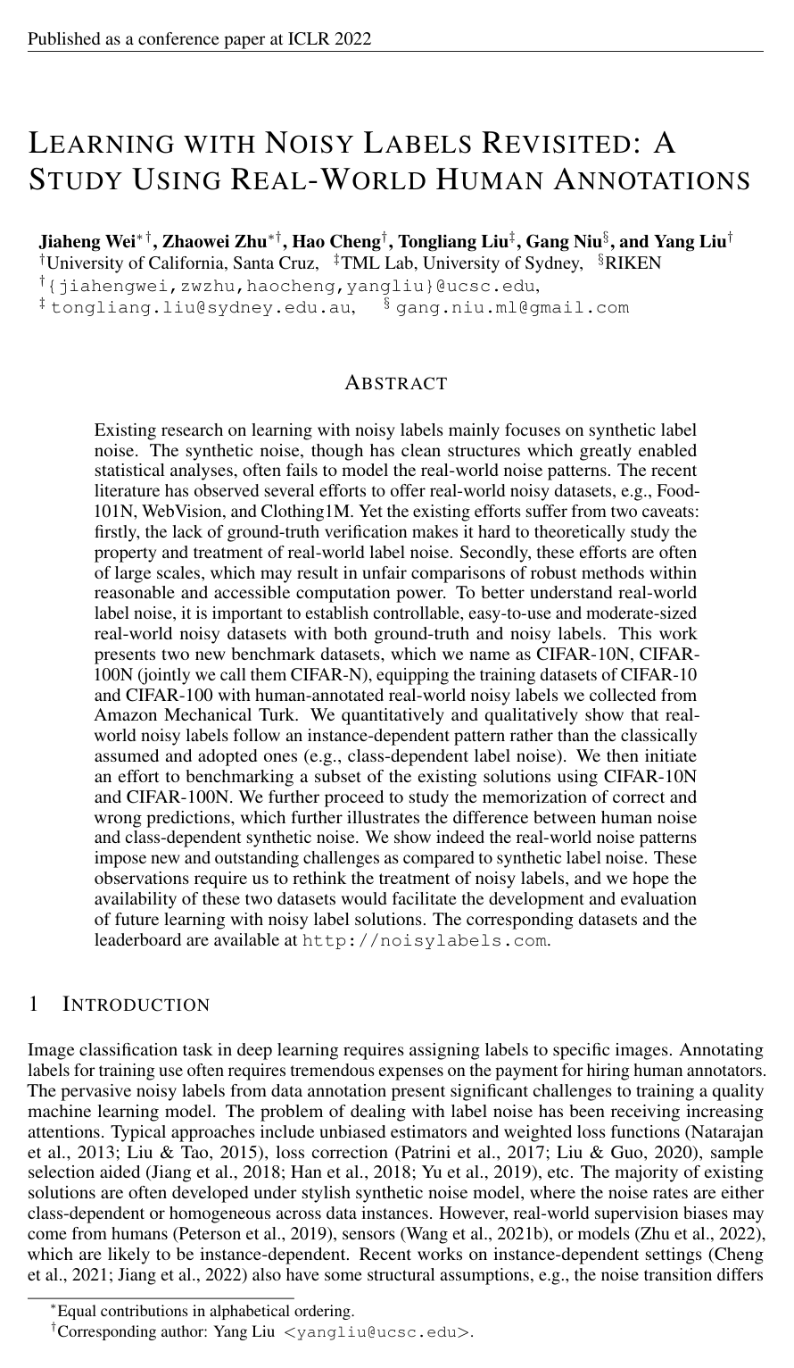 Cover for Learning with Noisy Labels Revisited: A Study Using Real-World Human Annotations