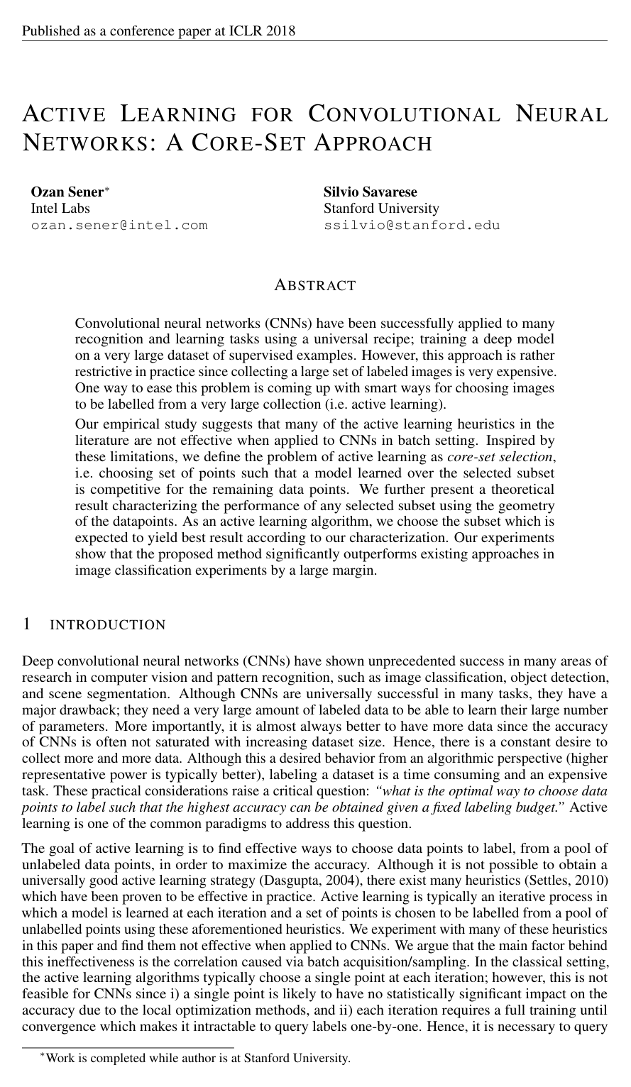 Cover for Active Learning for Convolutional Neural Networks: A Core-Set Approach