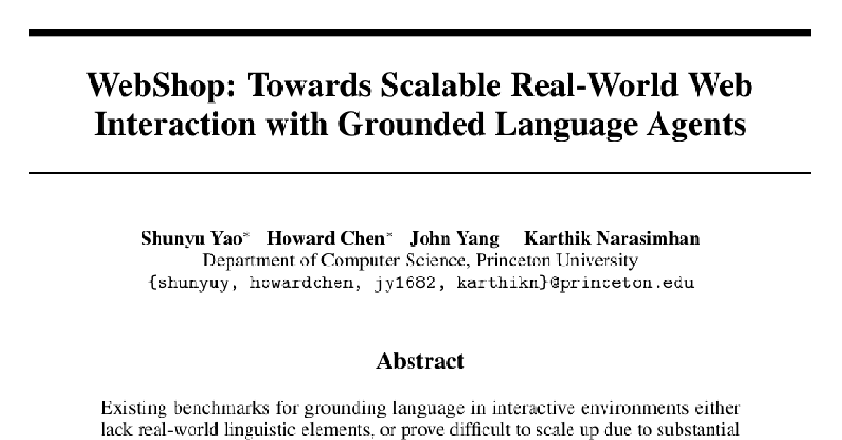 WebShop: Towards Scalable Real-World Web Interaction with Grounded Language Agents cover