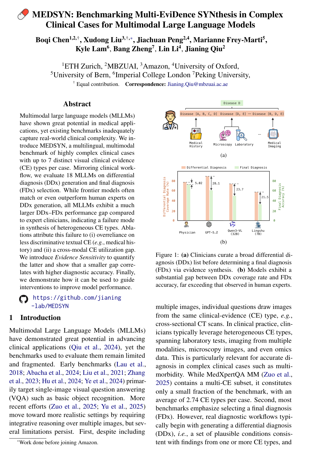 MEDSYN: Benchmarking Multi-EviDence SYNthesis in Complex Clinical Cases for Multimodal Large Language Models