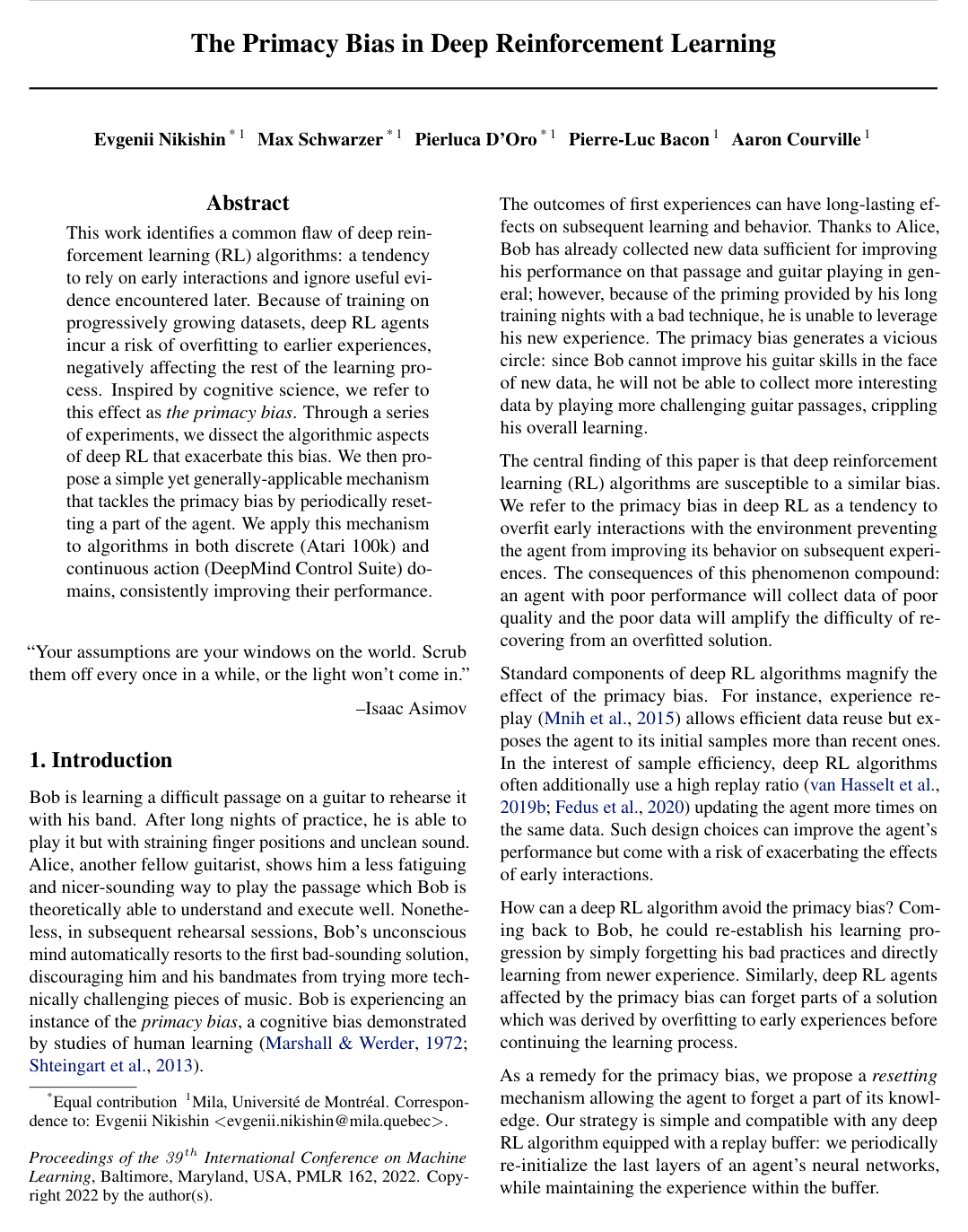 The Primacy Bias in Deep Reinforcement Learning