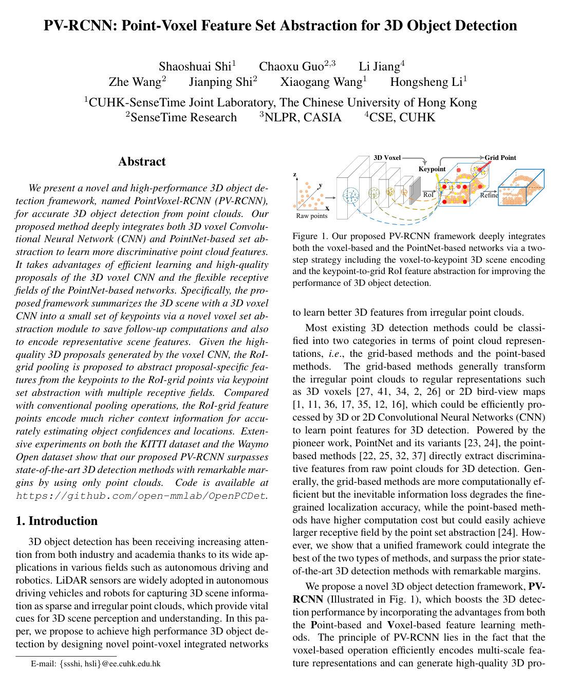 Cover for PV-RCNN: Point-Voxel Feature Set Abstraction for 3D Object Detection