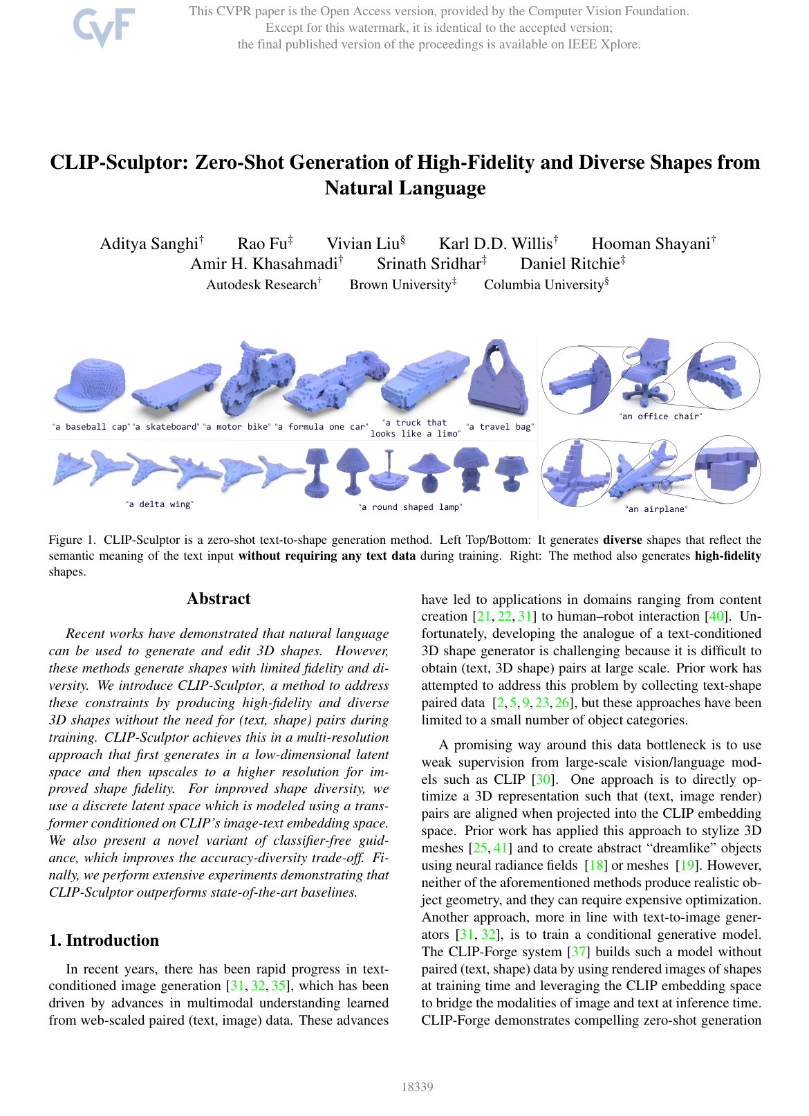 Cover for CLIP-Sculptor: Zero-Shot Generation of High-Fidelity and Diverse Shapes from Natural Language