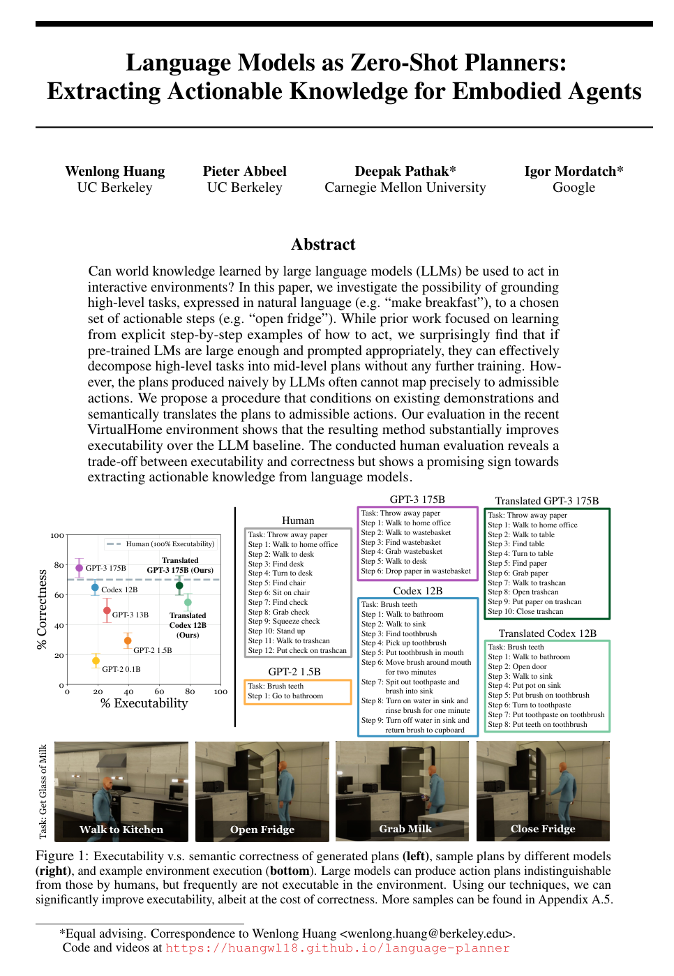 Cover for Language Models as Zero-Shot Planners: Extracting Actionable Knowledge for Embodied Agents