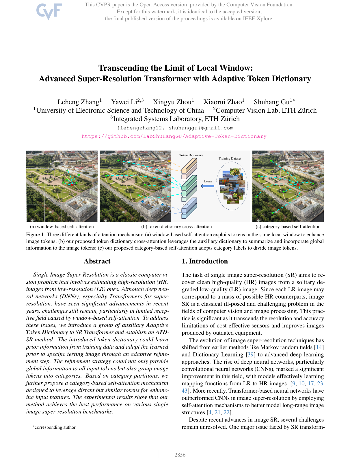 Cover for Transcending the Limit of Local Window: Advanced Super-Resolution Transformer with Adaptive Token Dictionary