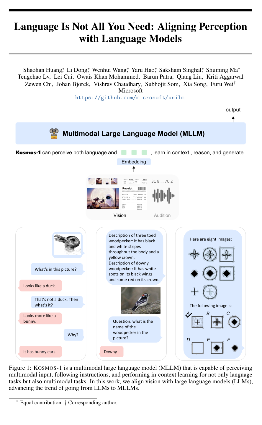 Language Is Not All You Need: Aligning Perception with Language Models