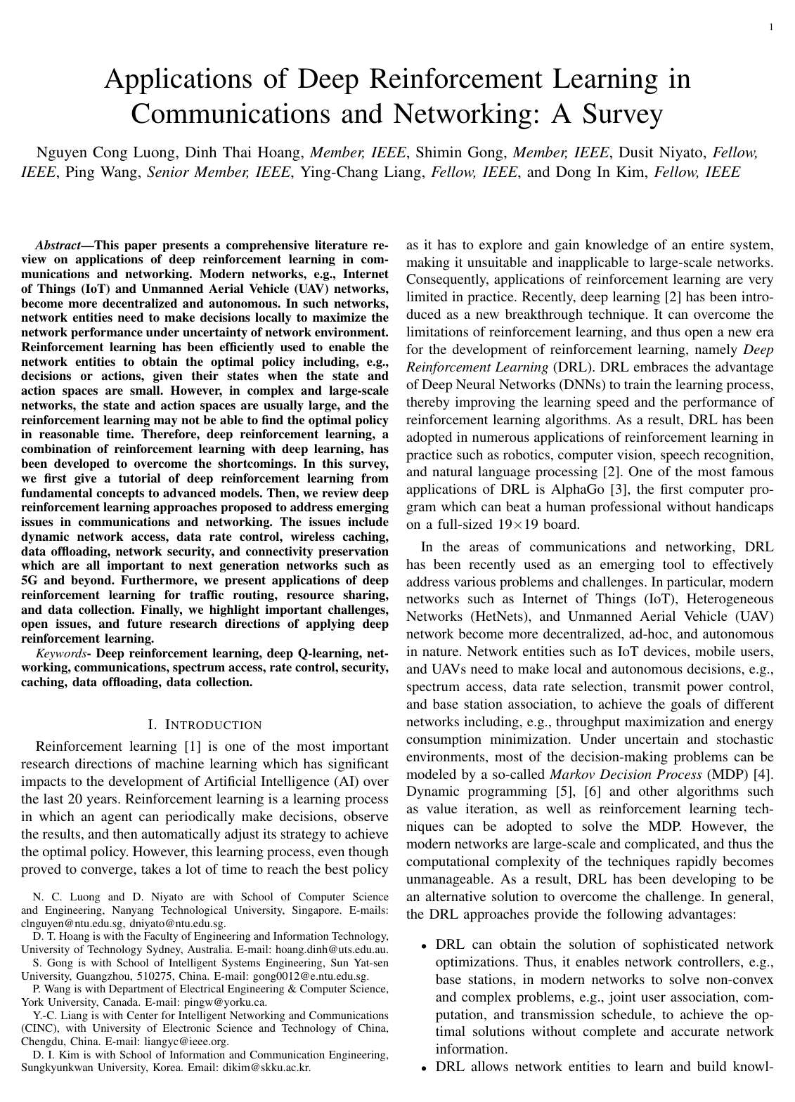 Cover for Applications of Deep Reinforcement Learning in Communications and Networking: A Survey