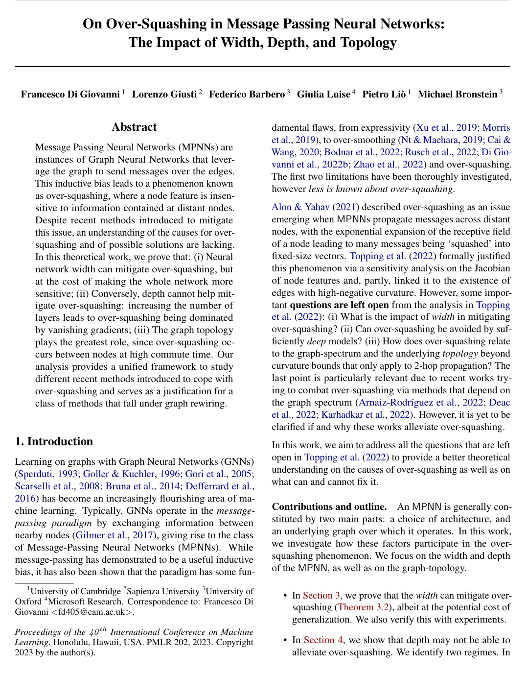 Cover for On Over-Squashing in Message Passing Neural Networks: The Impact of Width, Depth, and Topology