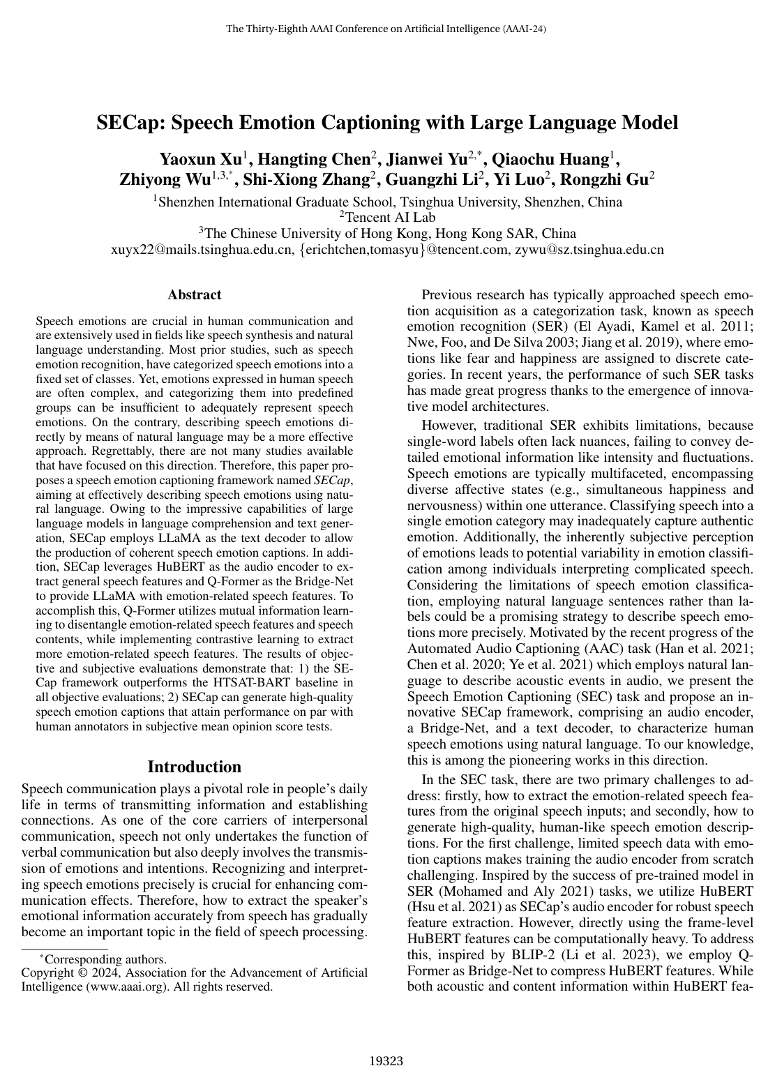 Cover for SECap: Speech Emotion Captioning with Large Language Model
