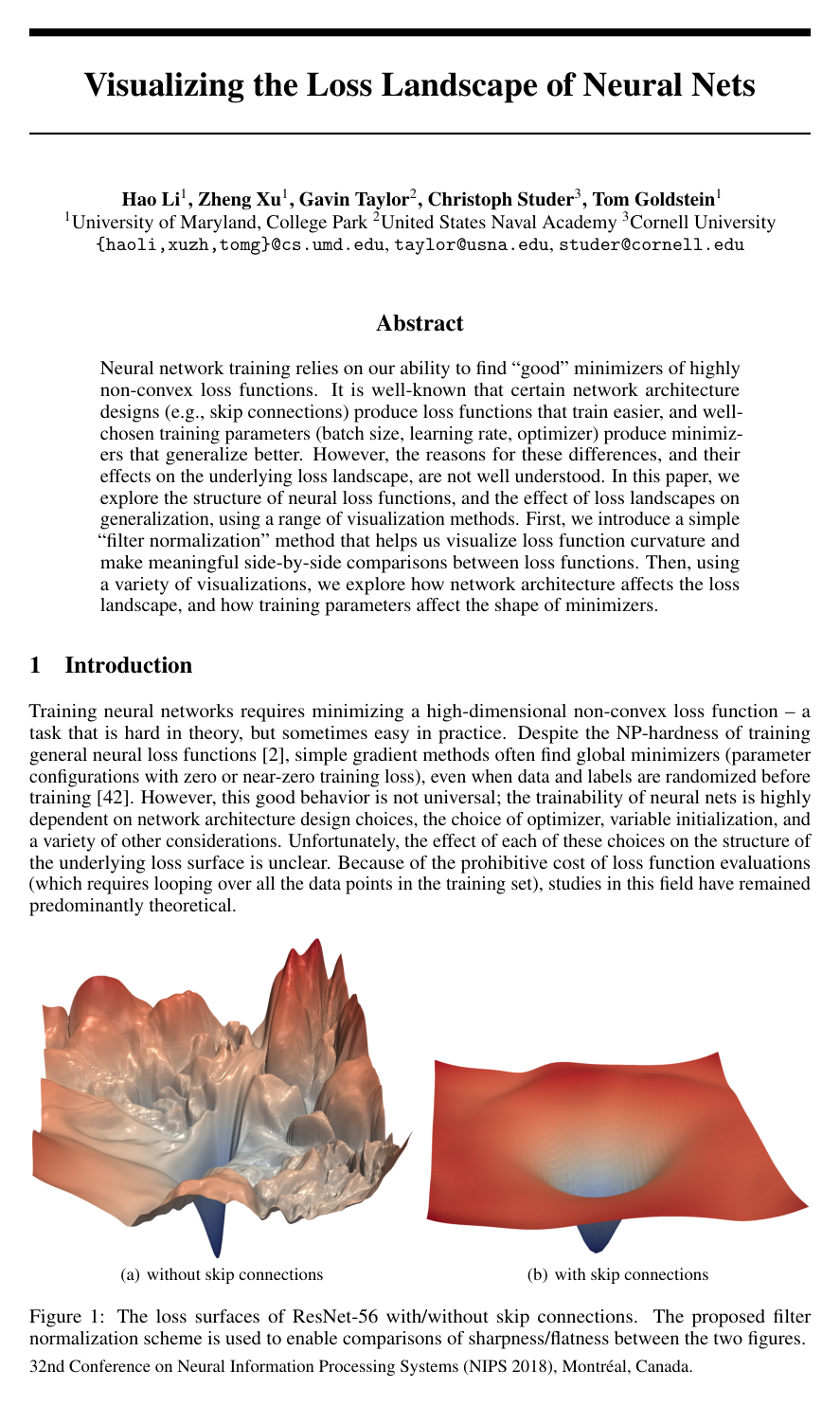 Cover for Visualizing the Loss Landscape of Neural Nets