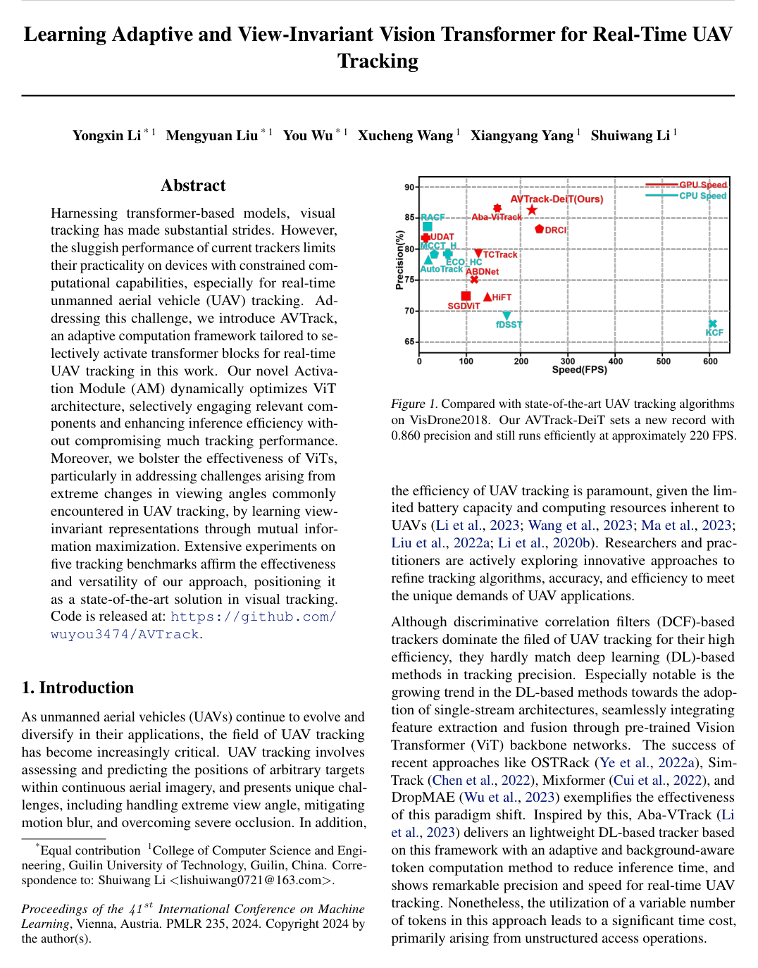 Cover for Learning Adaptive and View-Invariant Vision Transformer for Real-Time UAV Tracking
