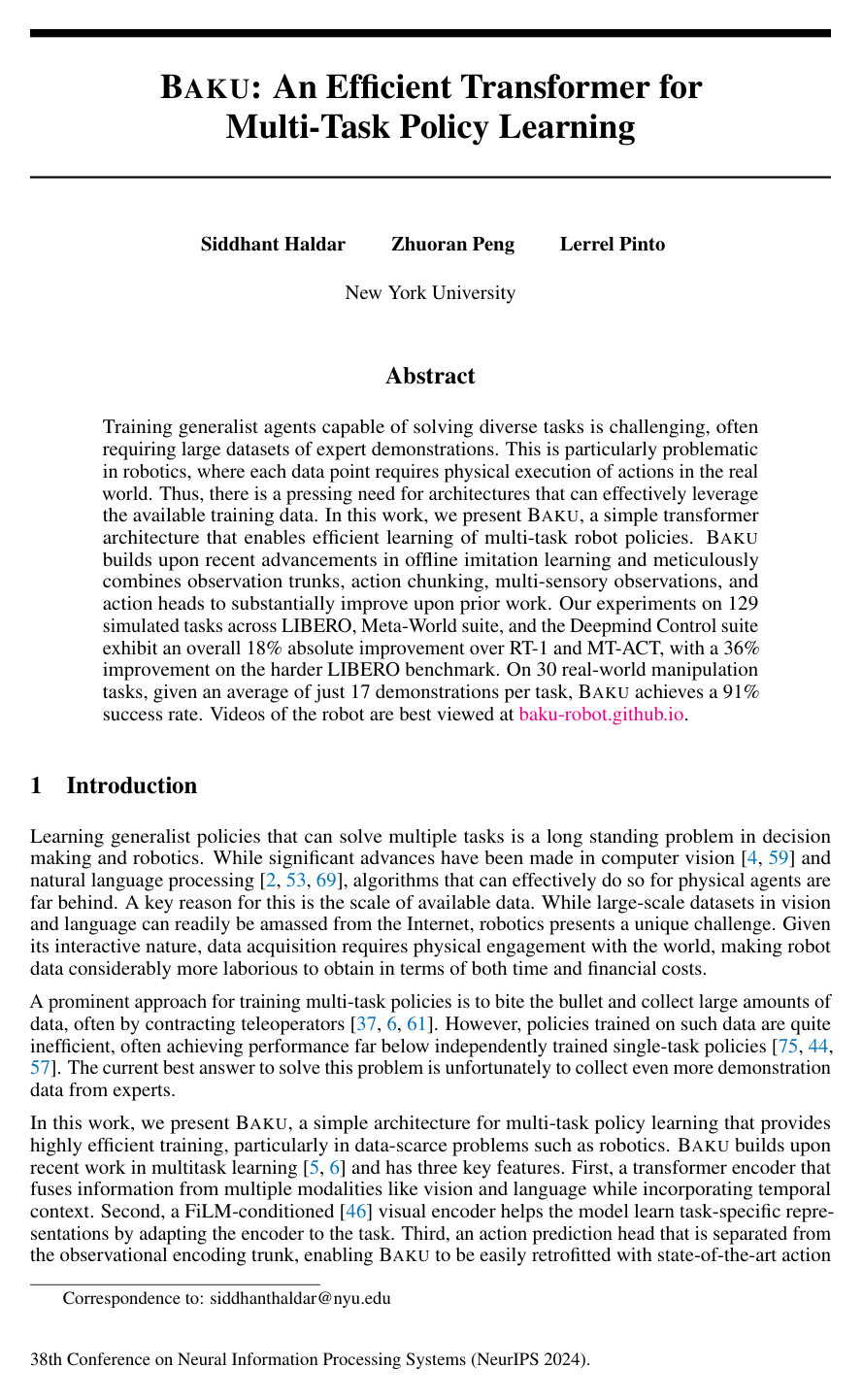 Cover for BAKU: An Efficient Transformer for Multi-Task Policy Learning