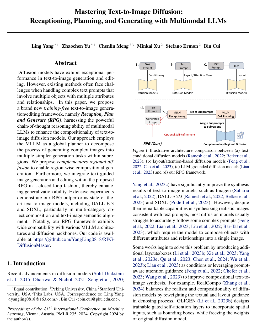 Cover for Mastering Text-to-Image Diffusion: Recaptioning, Planning, and Generating with Multimodal LLMs