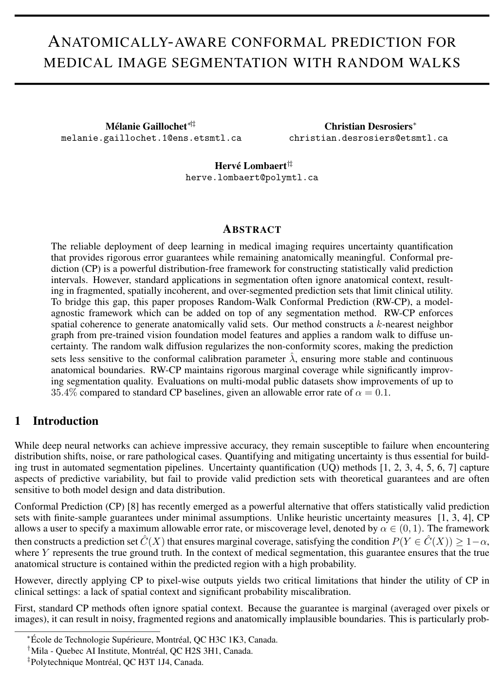 Anatomically-aware conformal prediction for medical image segmentation with random walks