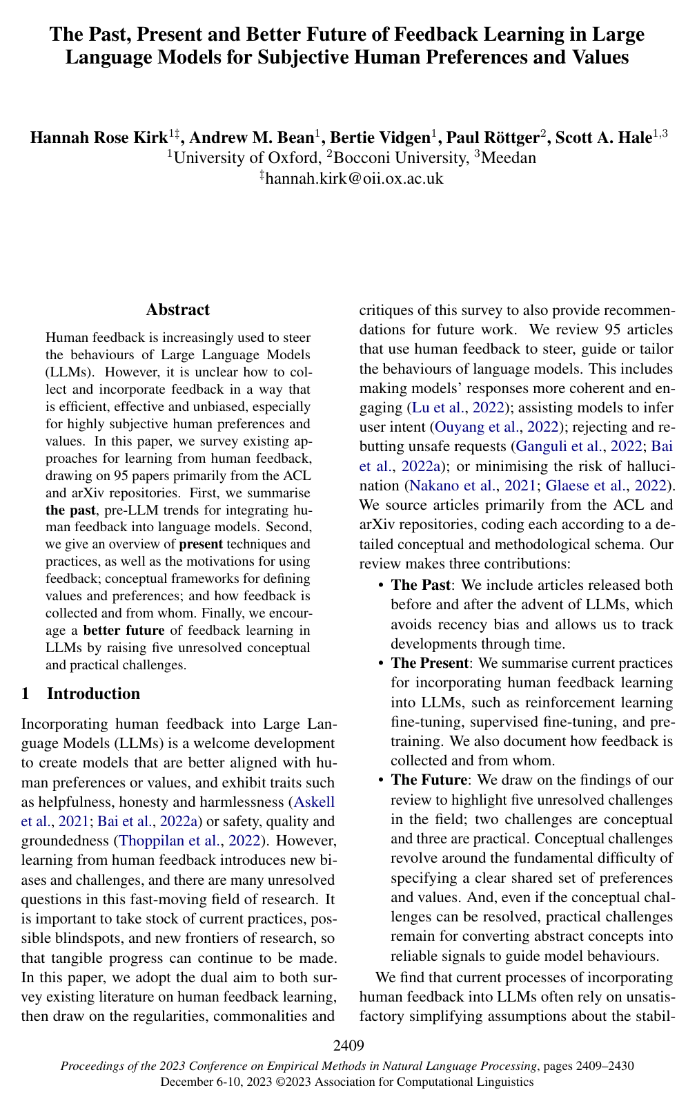 Cover for The Past, Present and Better Future of Feedback Learning in Large Language Models for Subjective Human Preferences and Values