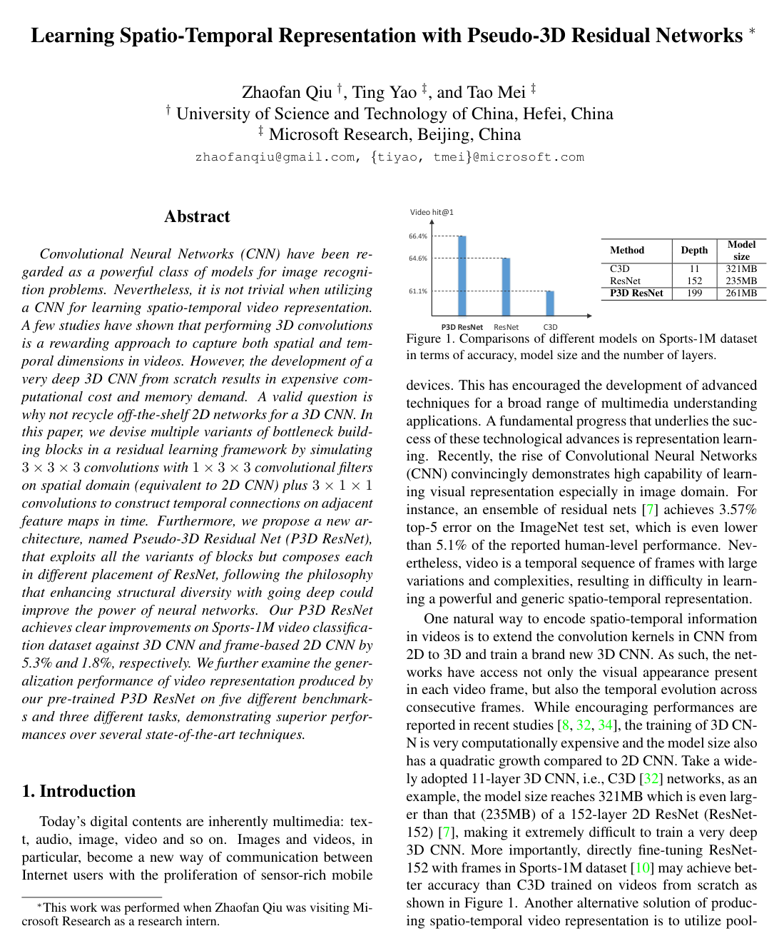 Learning Spatio-Temporal Representation with Pseudo-3D Residual Networks