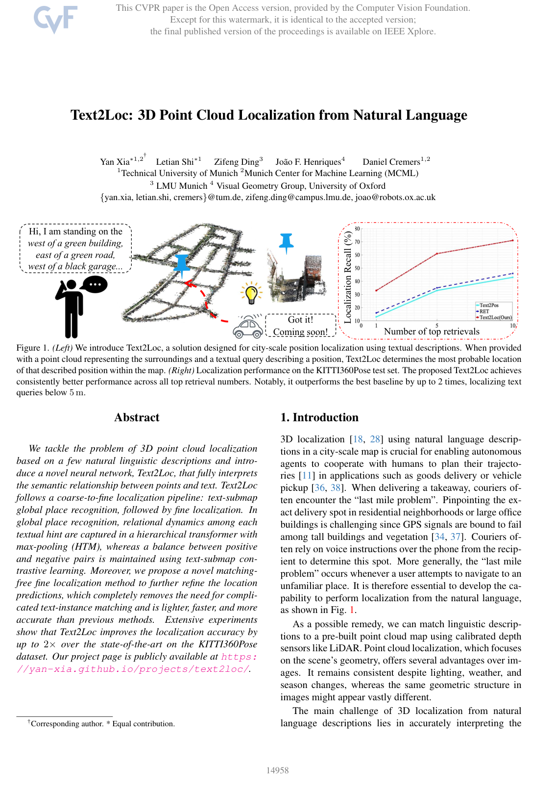 Text2Loc: 3D Point Cloud Localization from Natural Language
