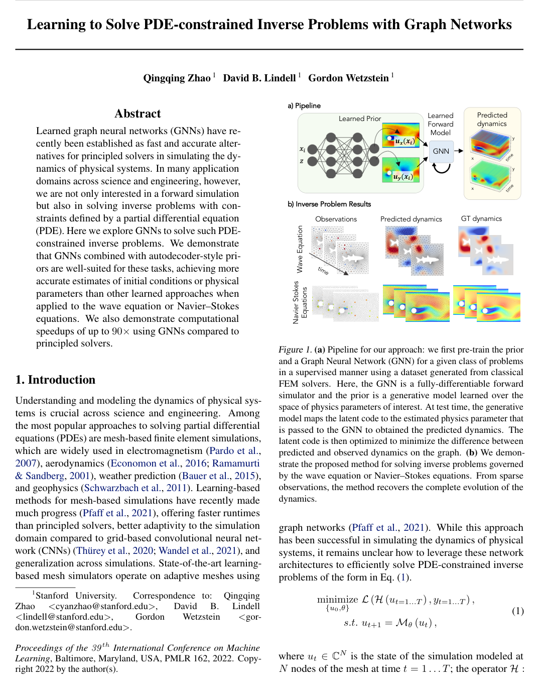 Learning to Solve PDE-constrained Inverse Problems with Graph Networks