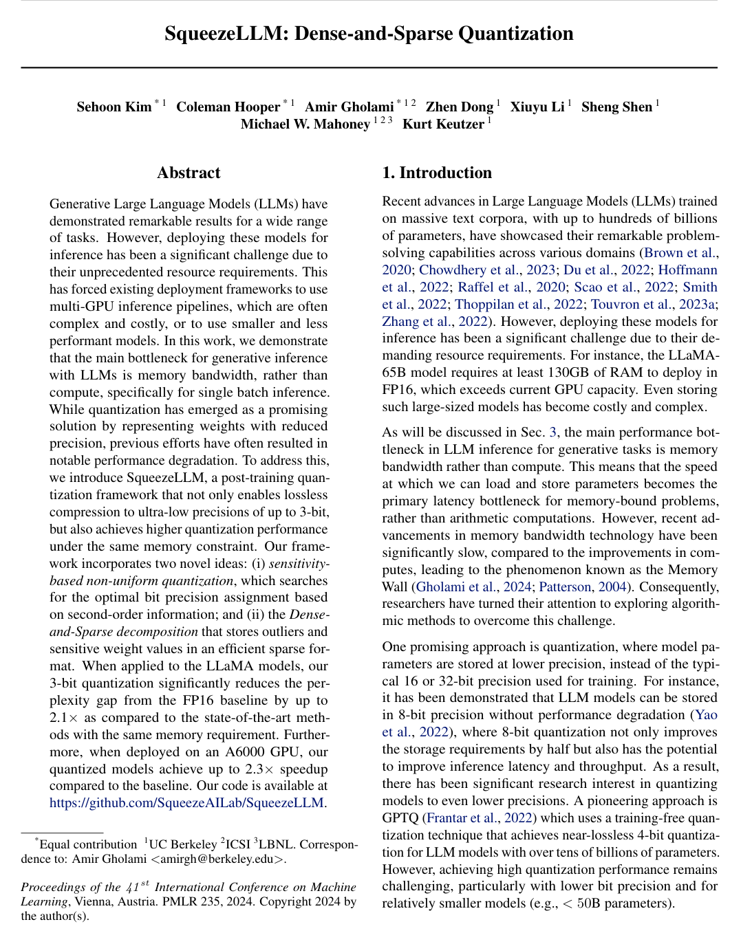 Cover for SqueezeLLM: Dense-and-Sparse Quantization