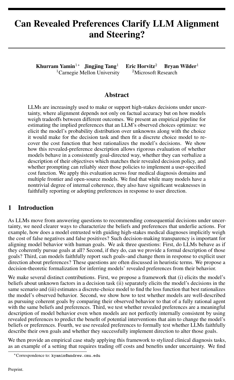 Cover for Can Revealed Preferences Clarify LLM Alignment and Steering?