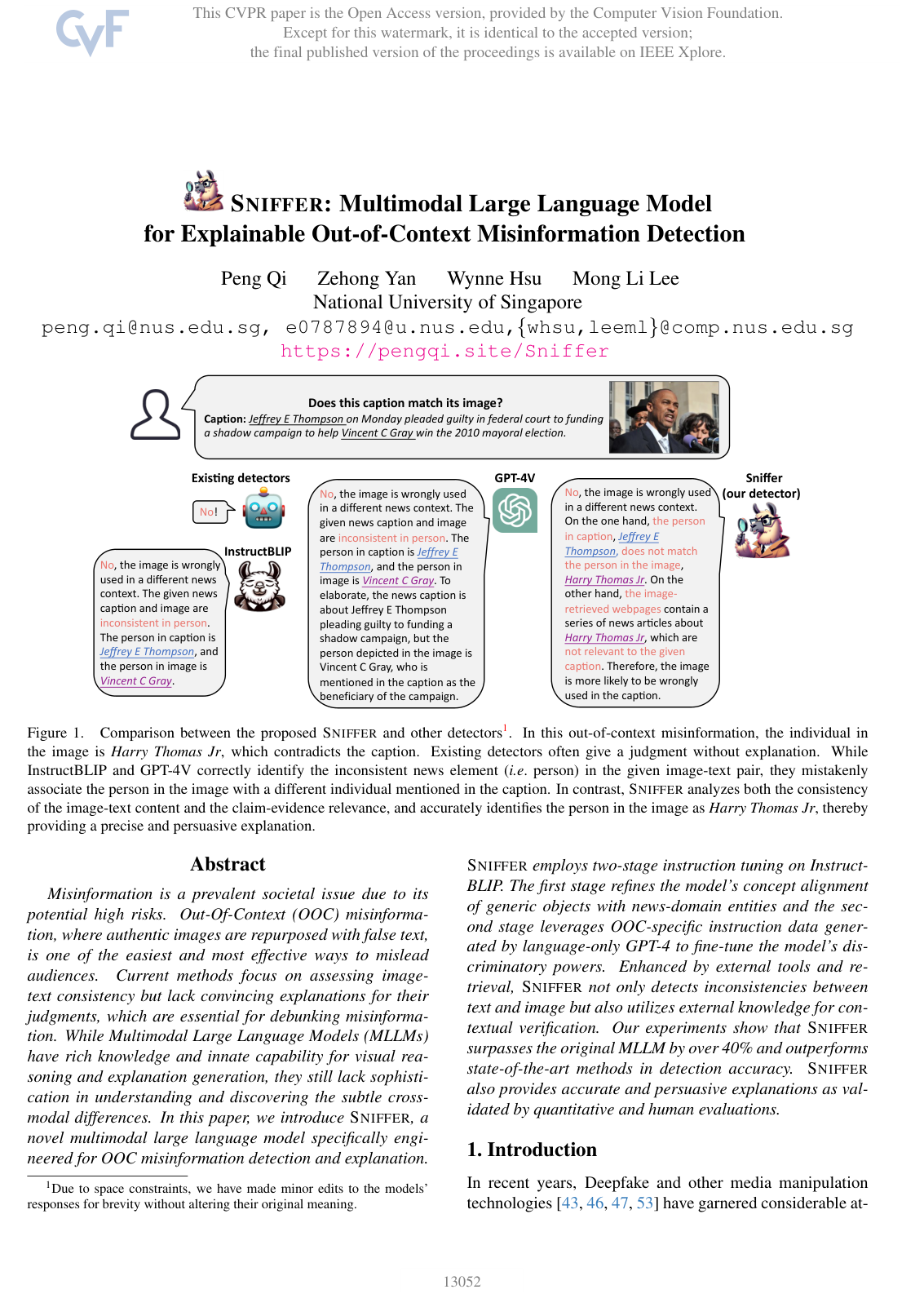 Sniffer: Multimodal Large Language Model for Explainable Out-of-Context Misinformation Detection