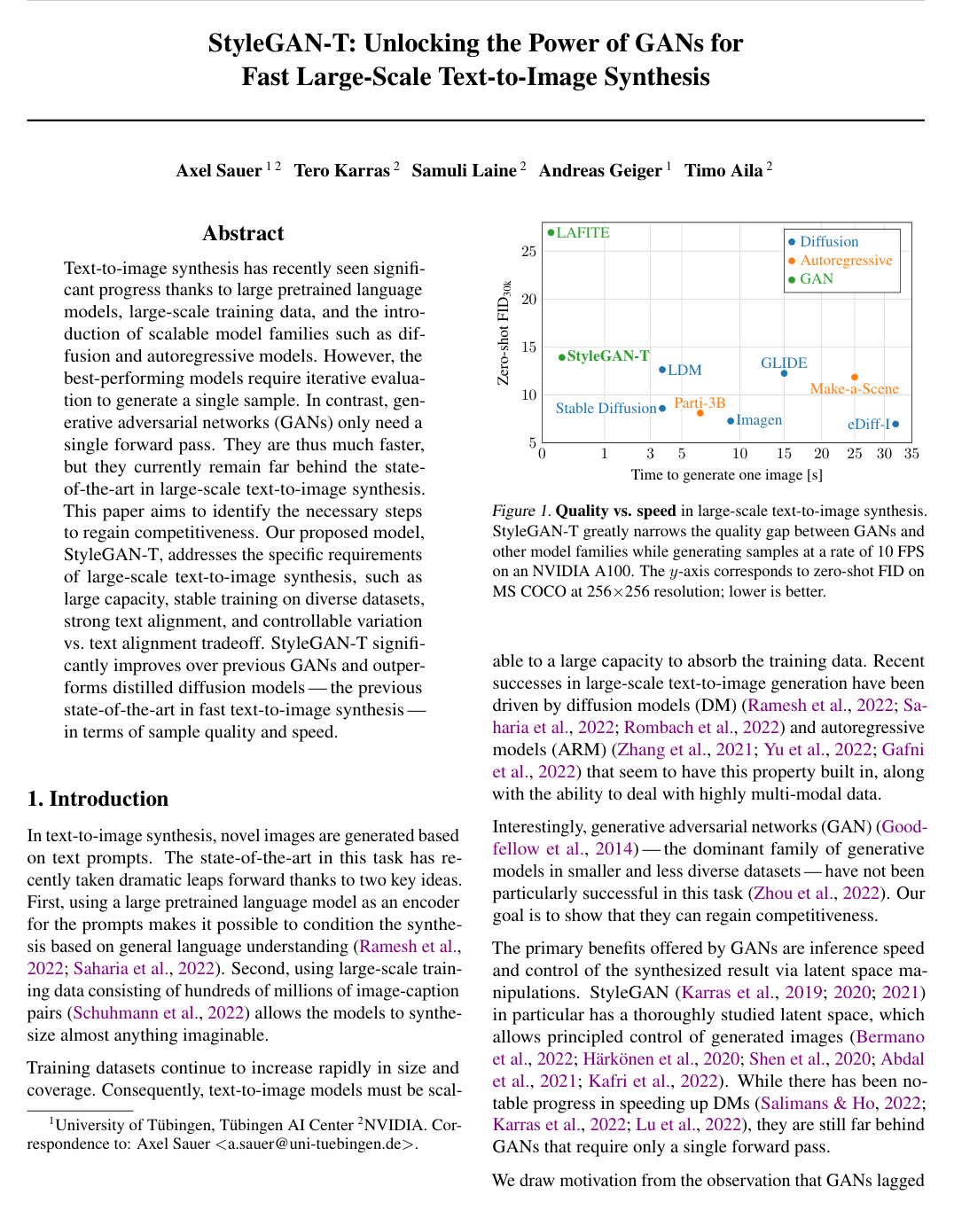 StyleGAN-T: Unlocking the Power of GANs for Fast Large-Scale Text-to-Image Synthesis