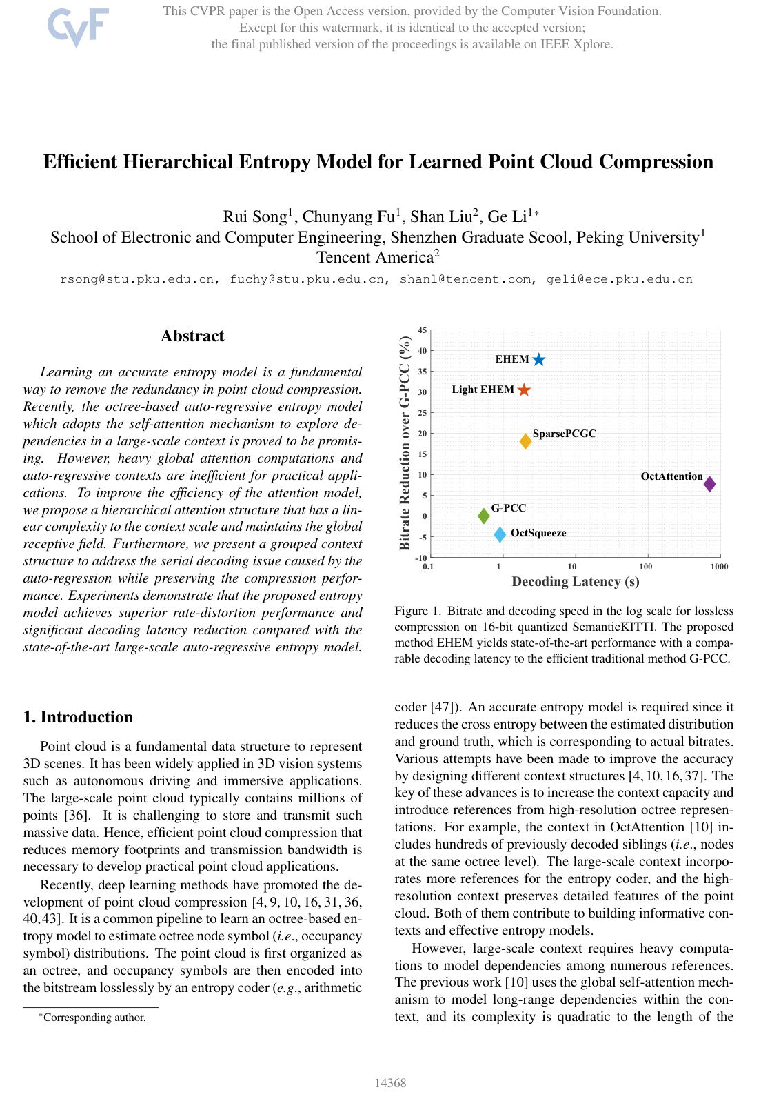 Efficient Hierarchical Entropy Model for Learned Point Cloud Compression