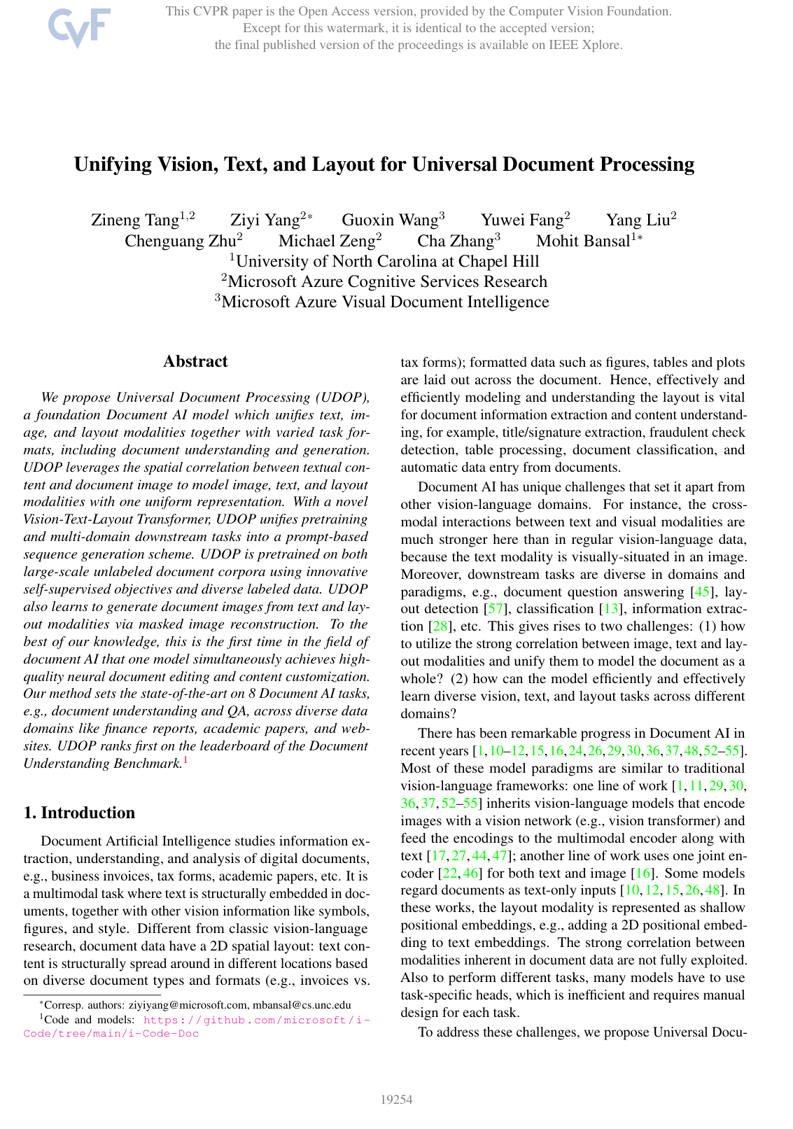 Unifying Vision, Text, and Layout for Universal Document Processing