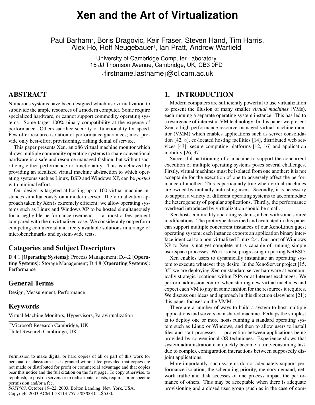 Cover for Xen and the art of virtualization