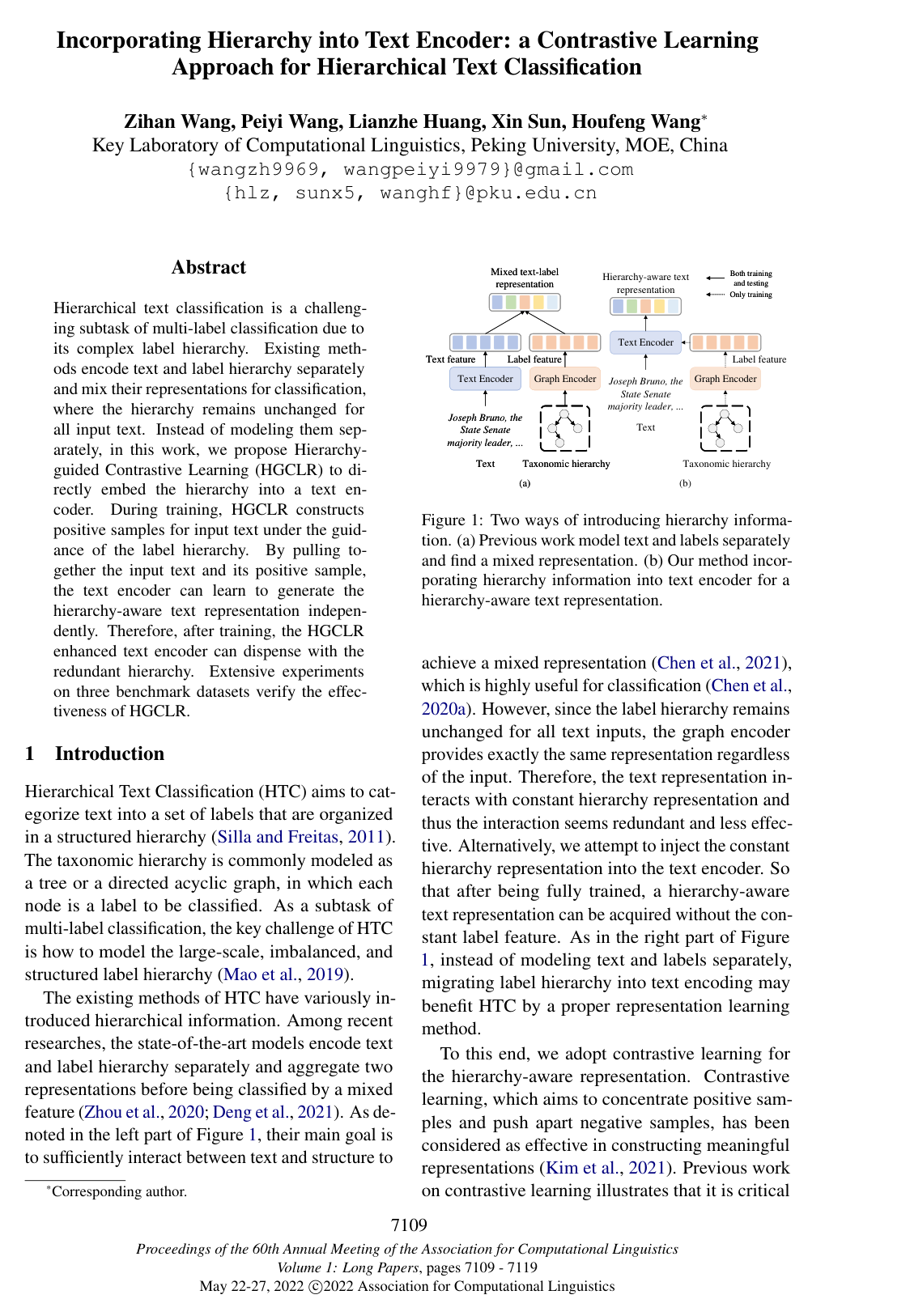 Incorporating Hierarchy into Text Encoder: a Contrastive Learning Approach for Hierarchical Text Classification