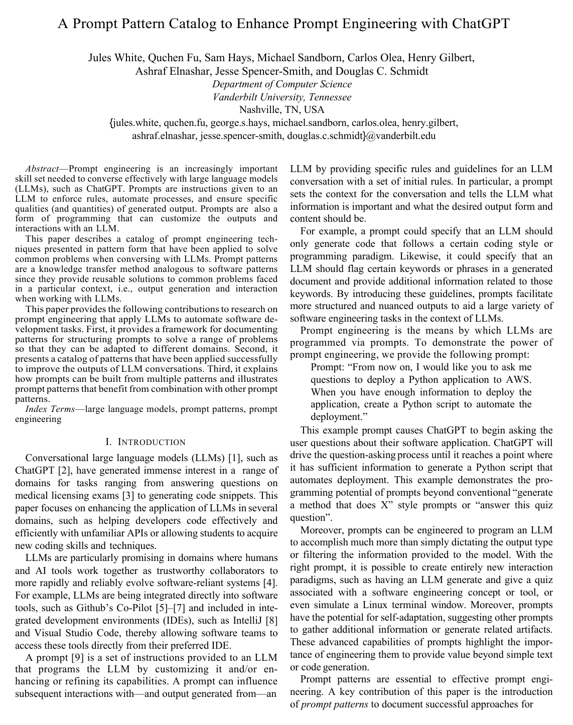 Cover for A Prompt Pattern Catalog to Enhance Prompt Engineering with ChatGPT