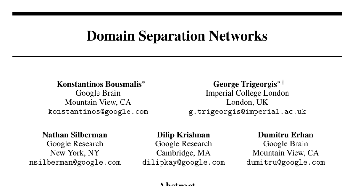 Domain Separation Networks cover