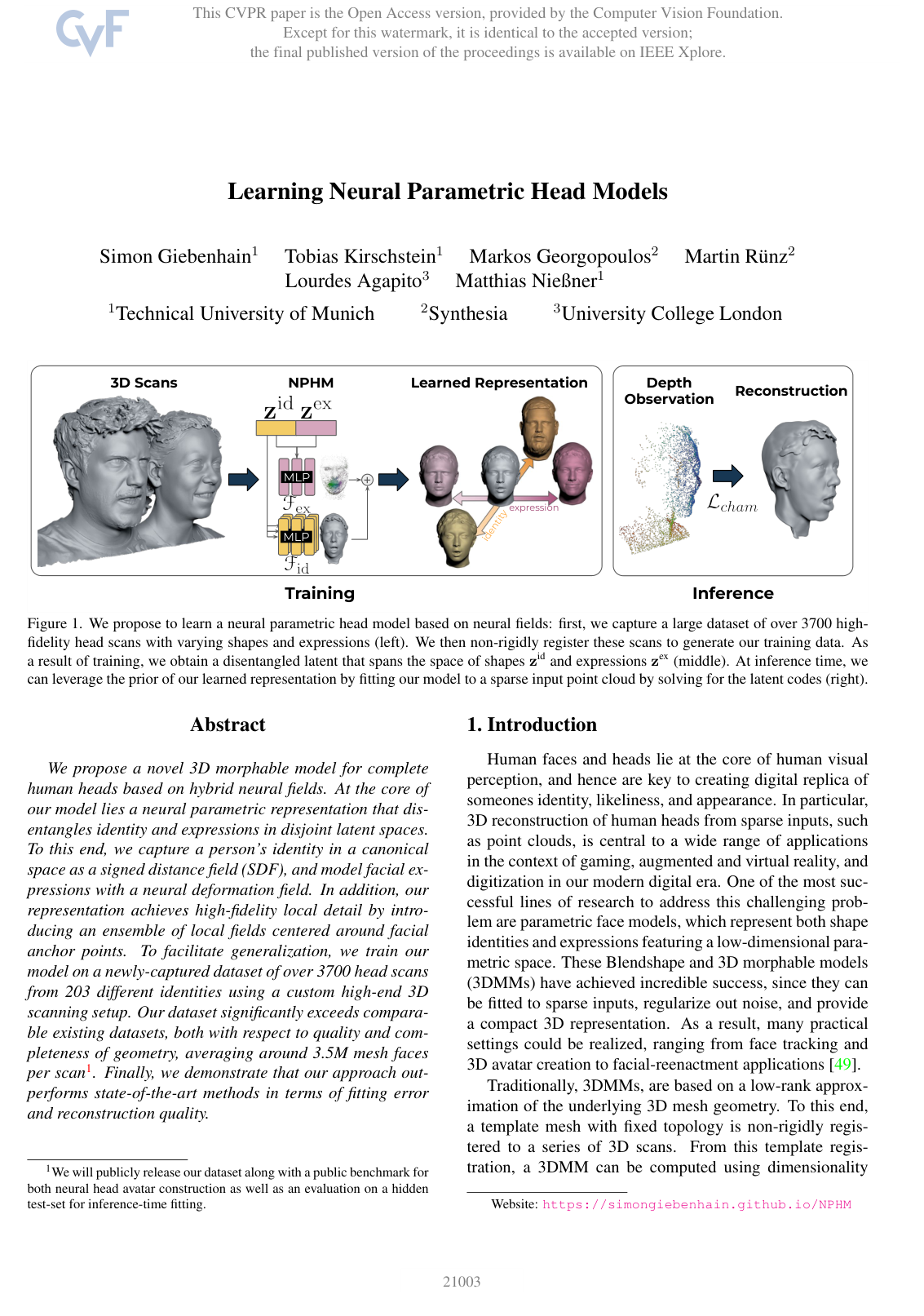 Cover for Learning Neural Parametric Head Models