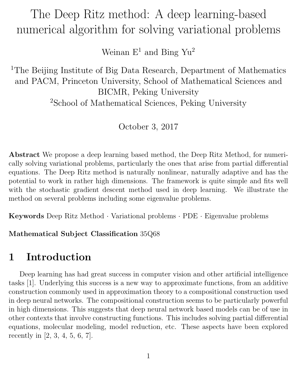 Cover for The Deep Ritz Method: A Deep Learning-Based Numerical Algorithm for Solving Variational Problems