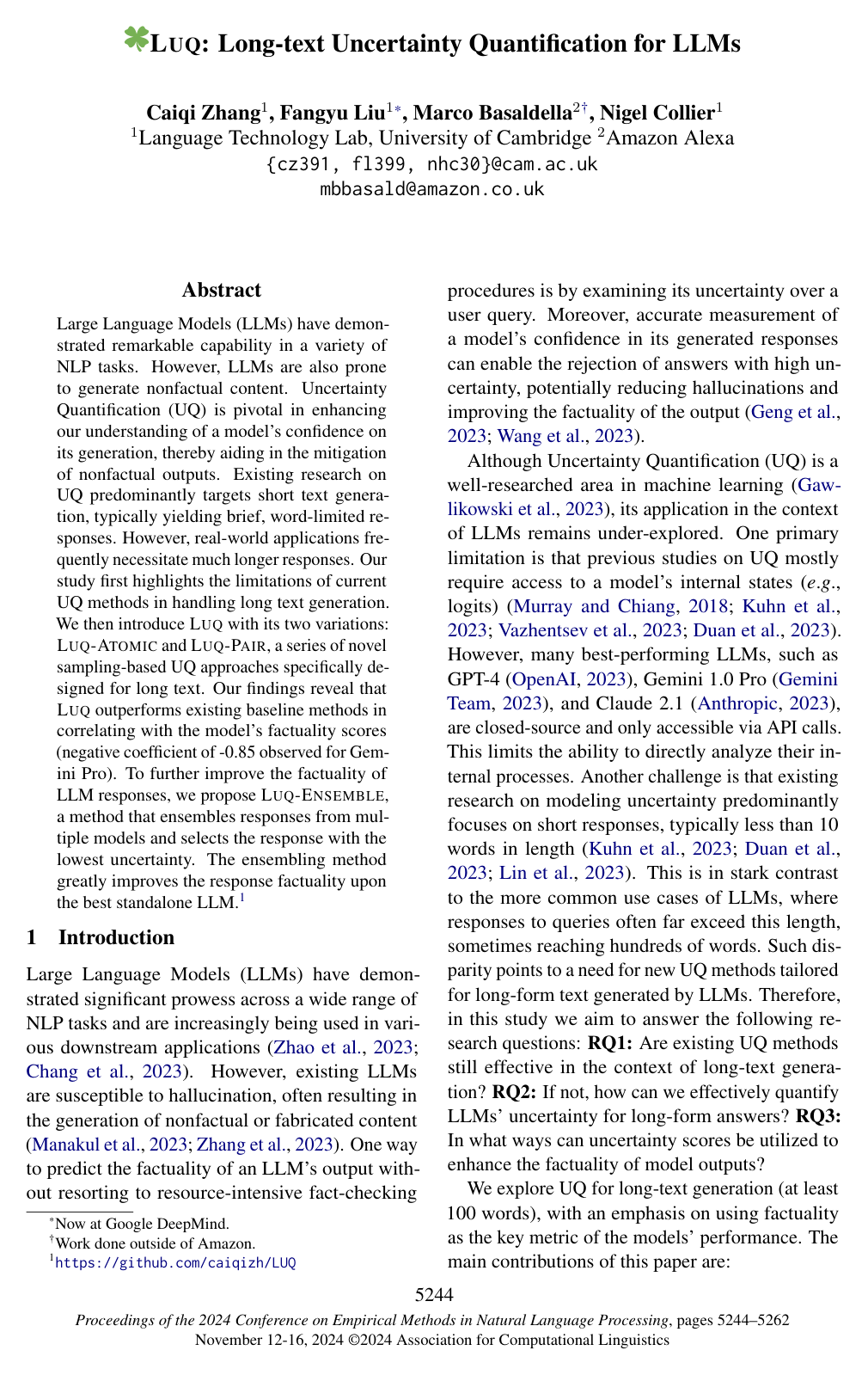 LUQ: Long-text Uncertainty Quantification for LLMs