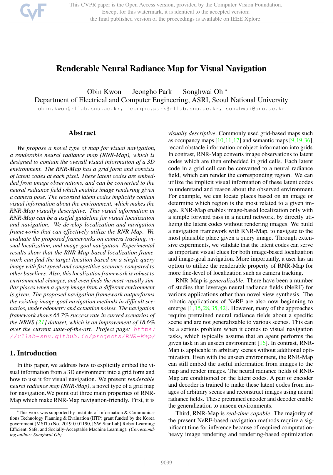 Cover for Renderable Neural Radiance Map for Visual Navigation