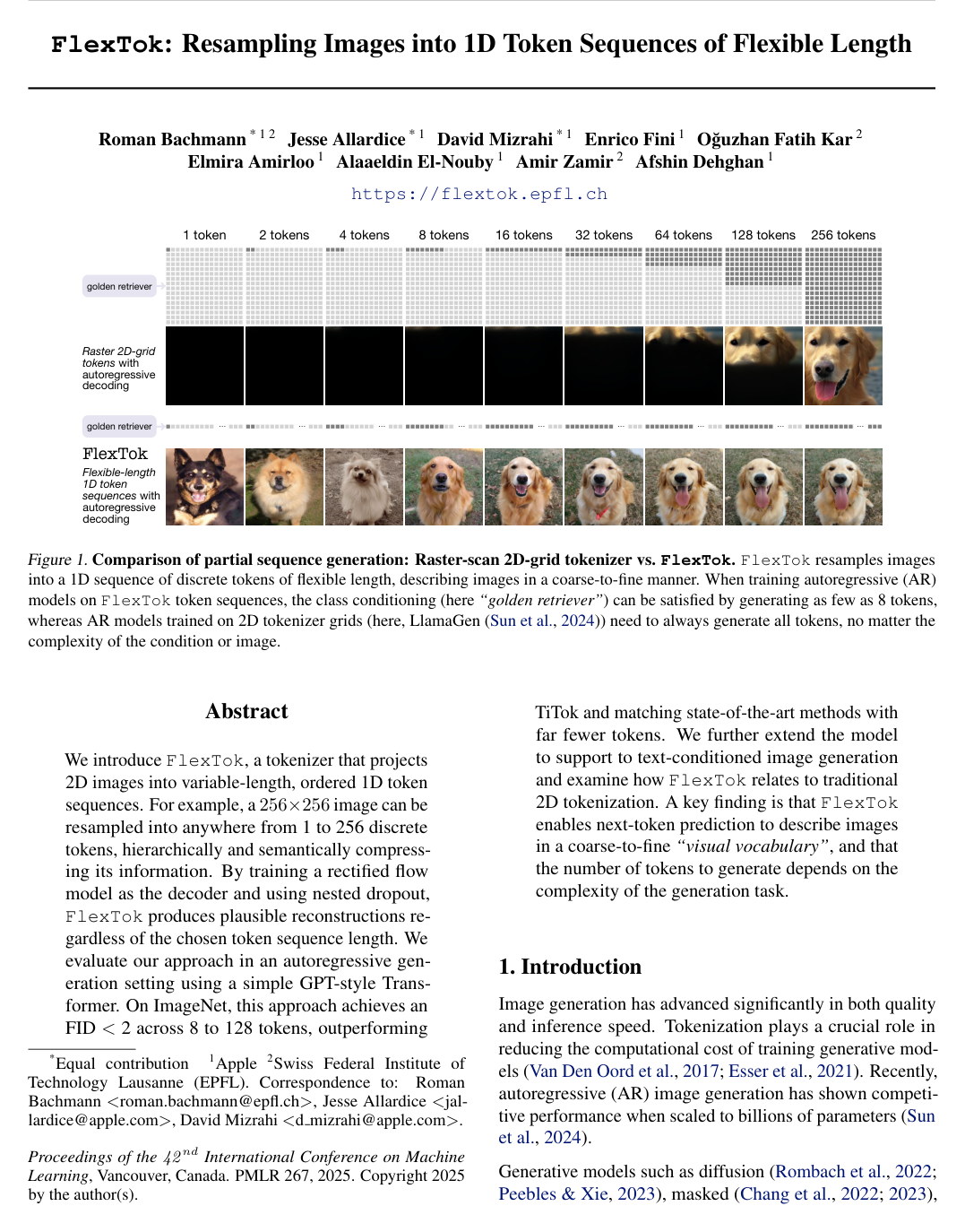 FlexTok: Resampling Images into 1D Token Sequences of Flexible Length