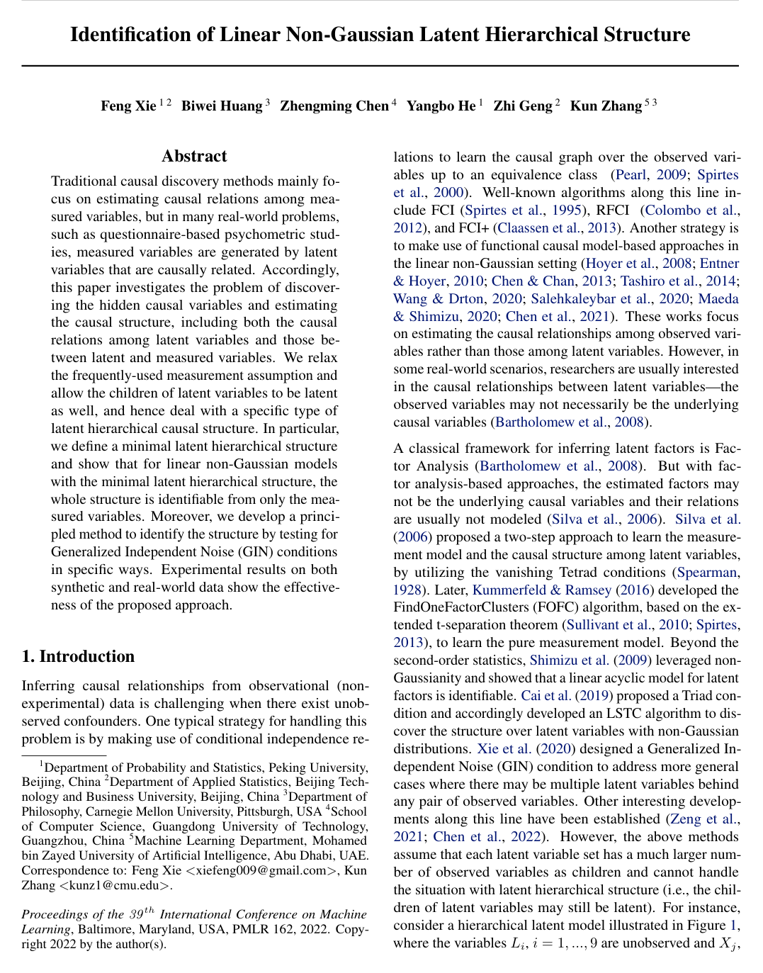 Identification of Linear Non-Gaussian Latent Hierarchical Structure