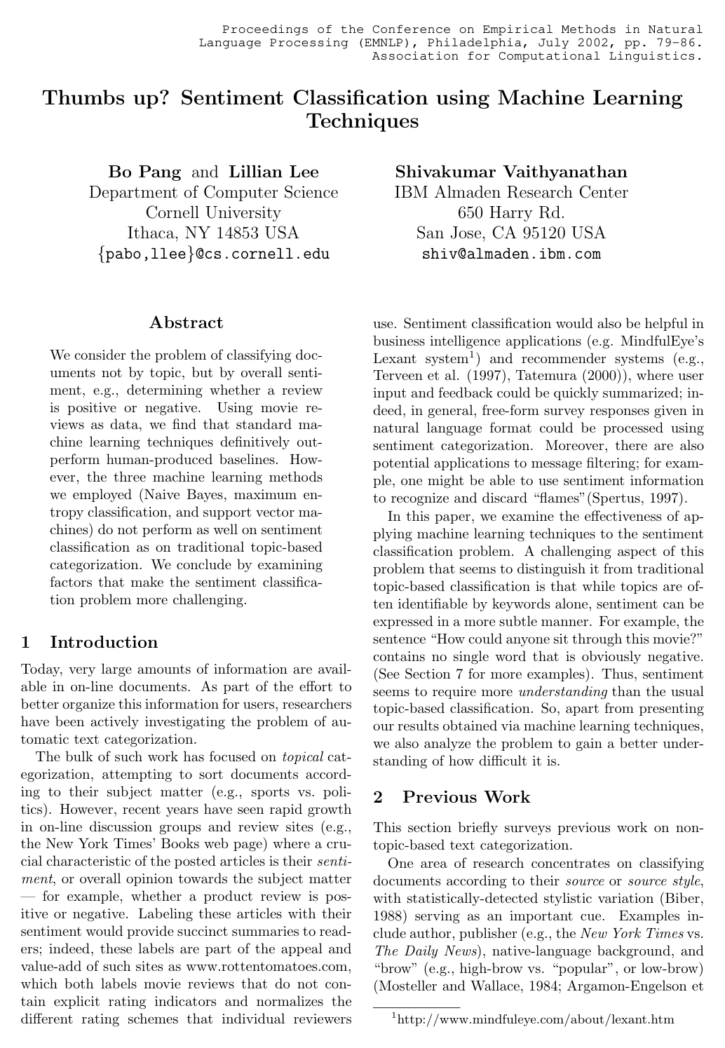 Thumbs up? Sentiment Classification using Machine Learning Techniques
