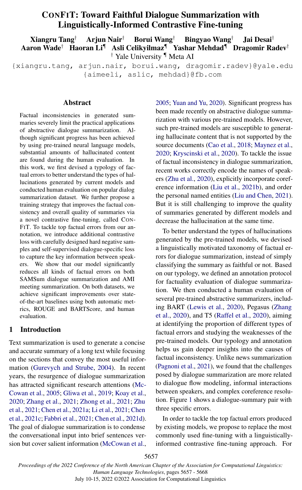 CONFIT: Toward Faithful Dialogue Summarization with Linguistically-Informed Contrastive Fine-tuning