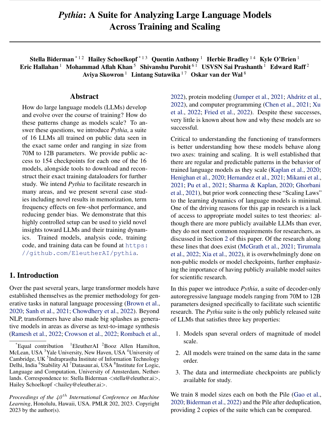 Cover for Pythia: A Suite for Analyzing Large Language Models Across Training and Scaling