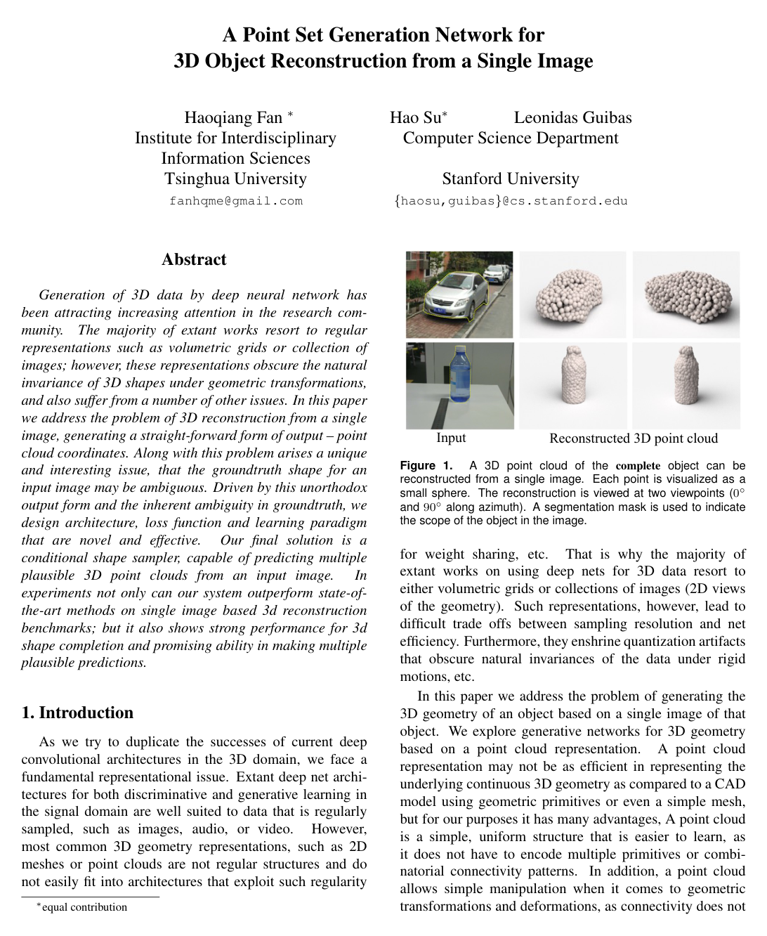 Cover for A Point Set Generation Network for 3D Object Reconstruction from a Single Image