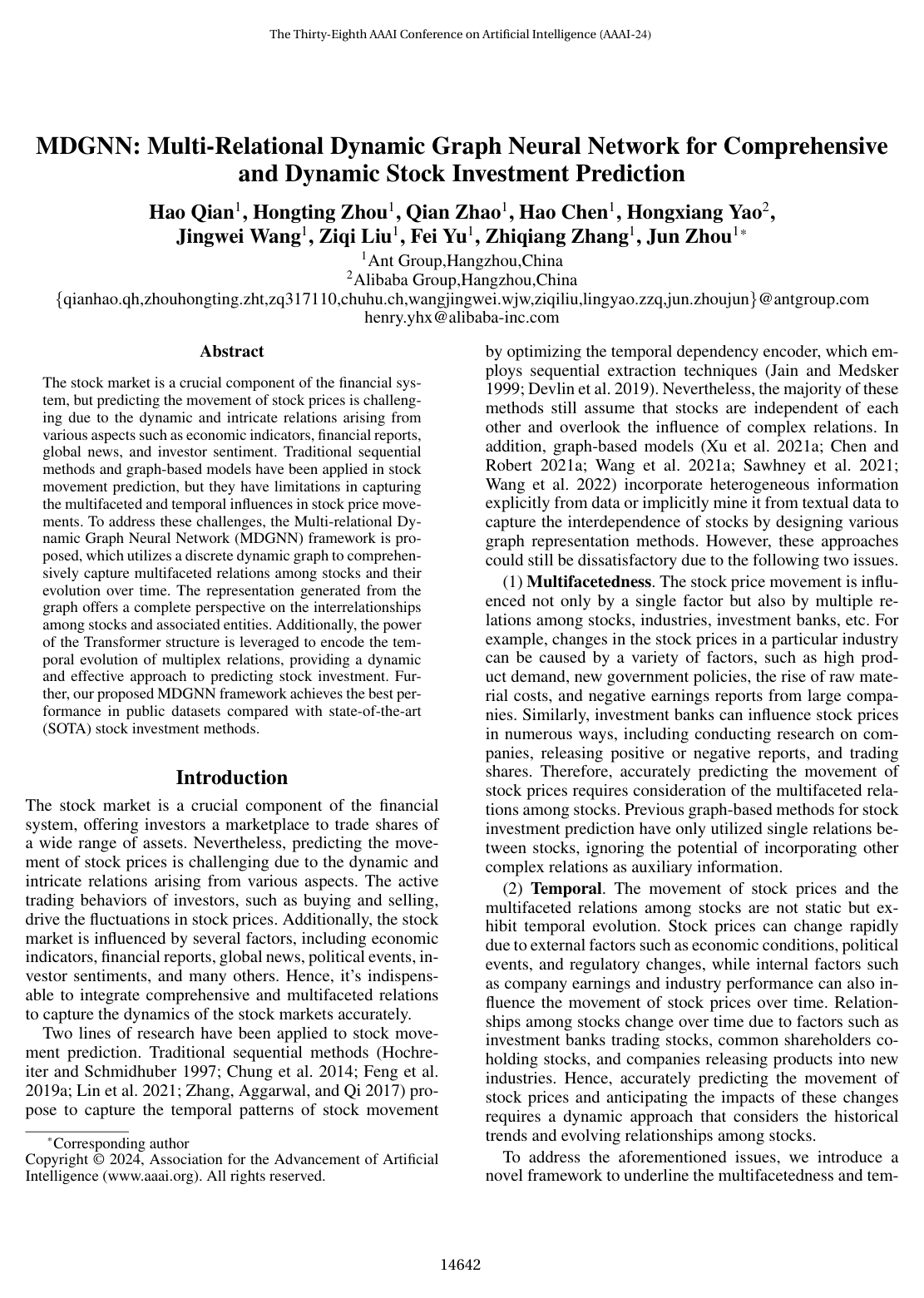 Cover for MDGNN: Multi-Relational Dynamic Graph Neural Network for Comprehensive and Dynamic Stock Investment Prediction