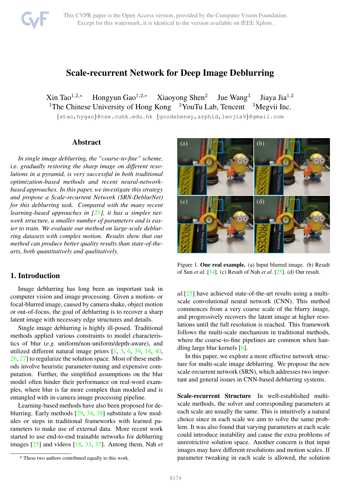 Cover for Scale-Recurrent Network for Deep Image Deblurring