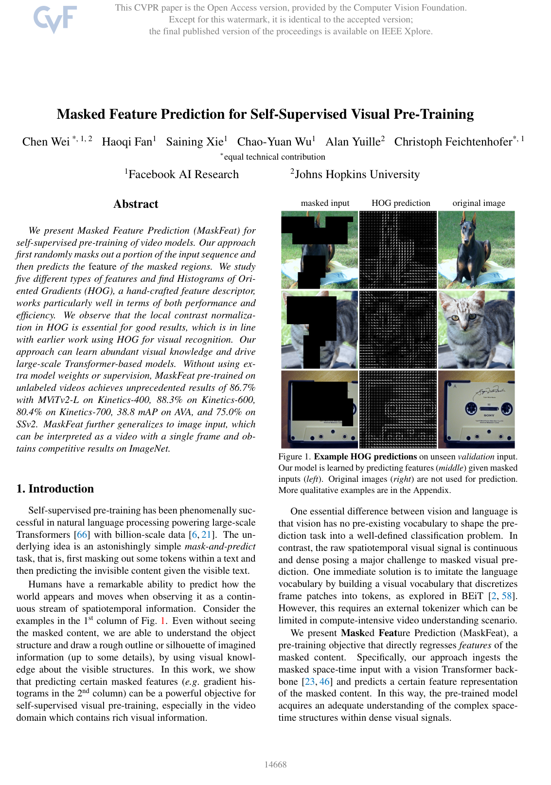 Masked Feature Prediction for Self-Supervised Visual Pre-Training