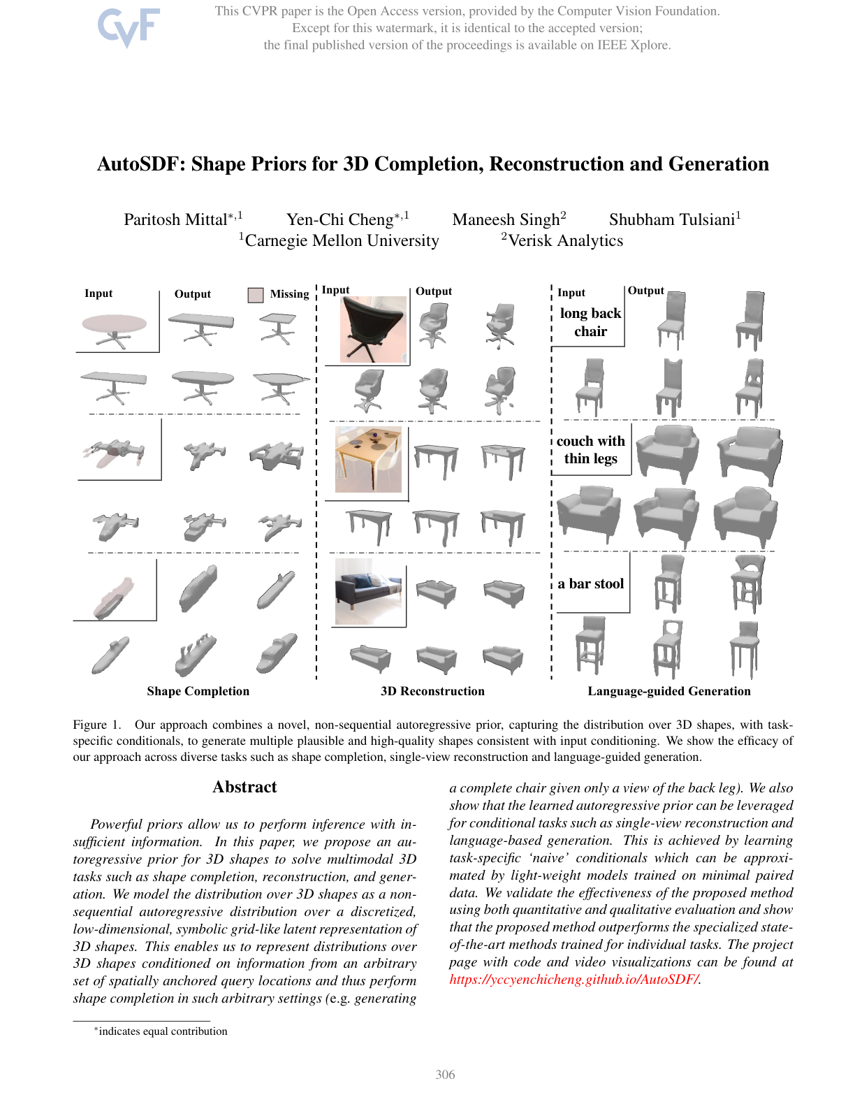 AutoSDF: Shape Priors for 3D Completion, Reconstruction and Generation