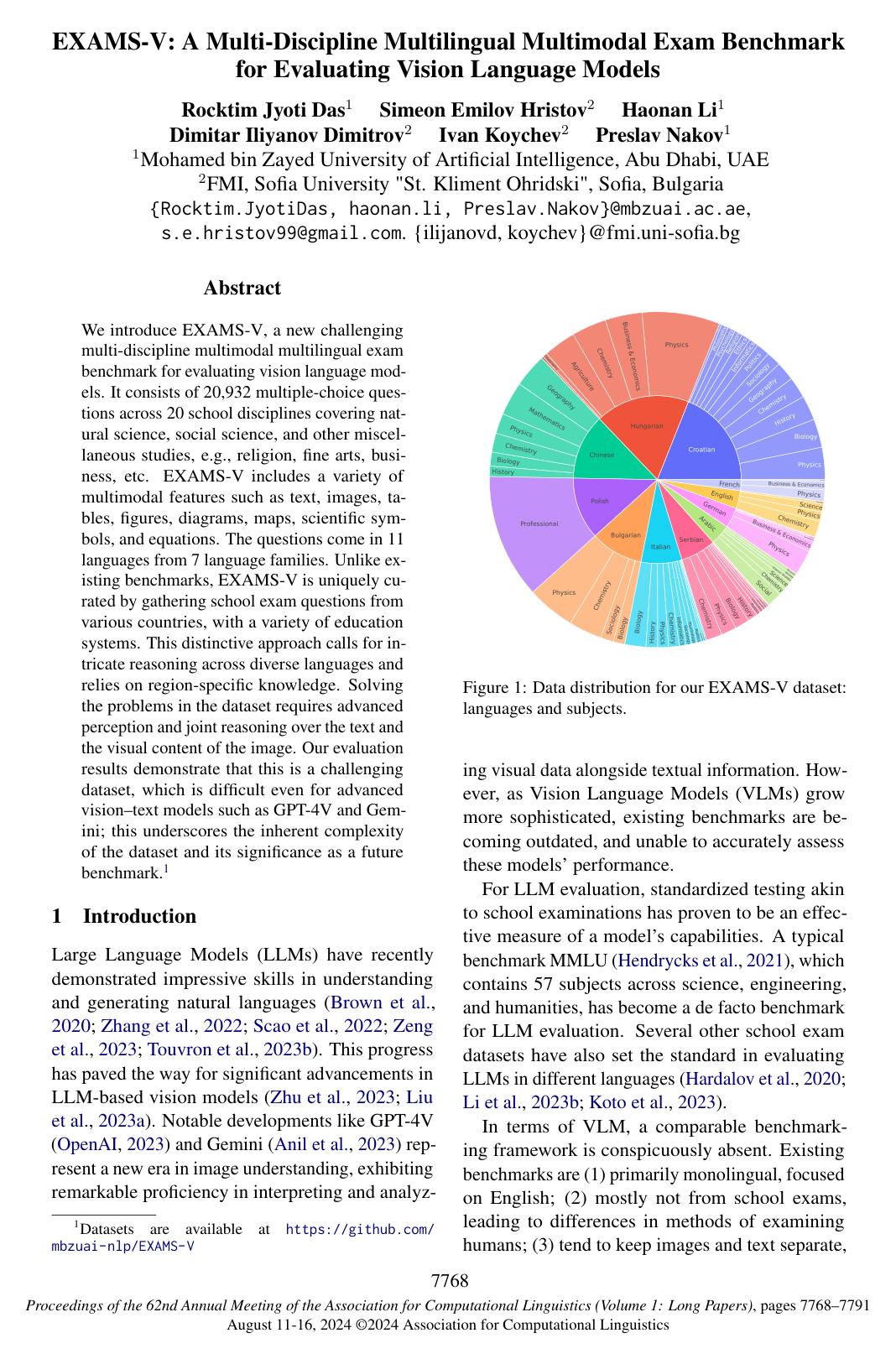EXAMS-V: A Multi-Discipline Multilingual Multimodal Exam Benchmark for Evaluating Vision Language Models