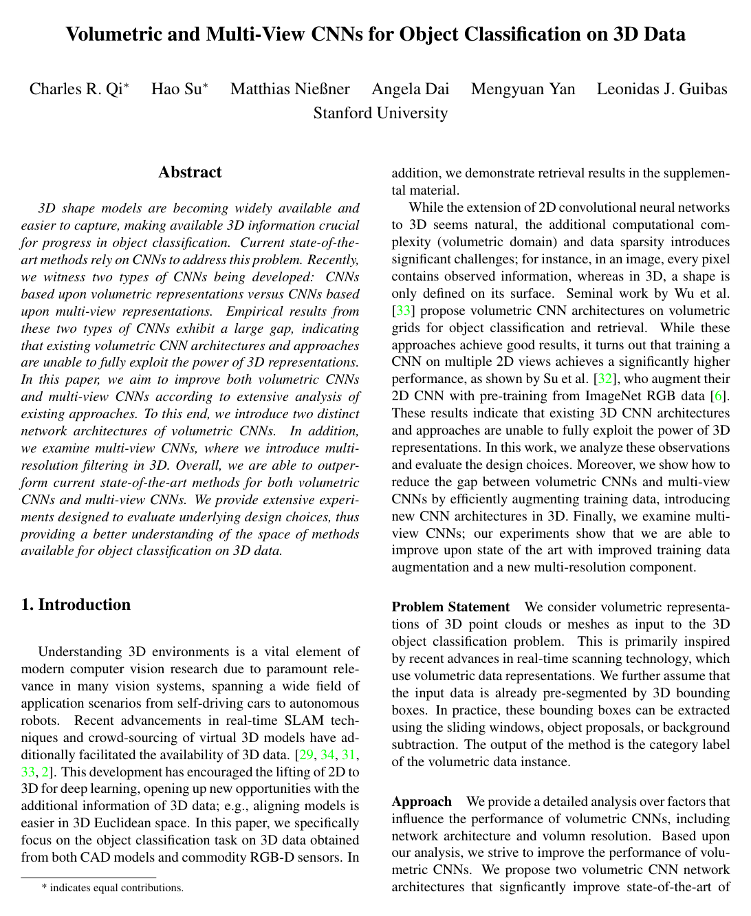 Volumetric and Multi-view CNNs for Object Classification on 3D Data